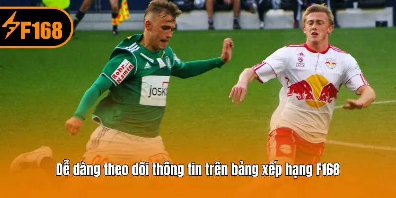 Dễ dàng theo dõi thông tin trên bảng xếp hạng F168